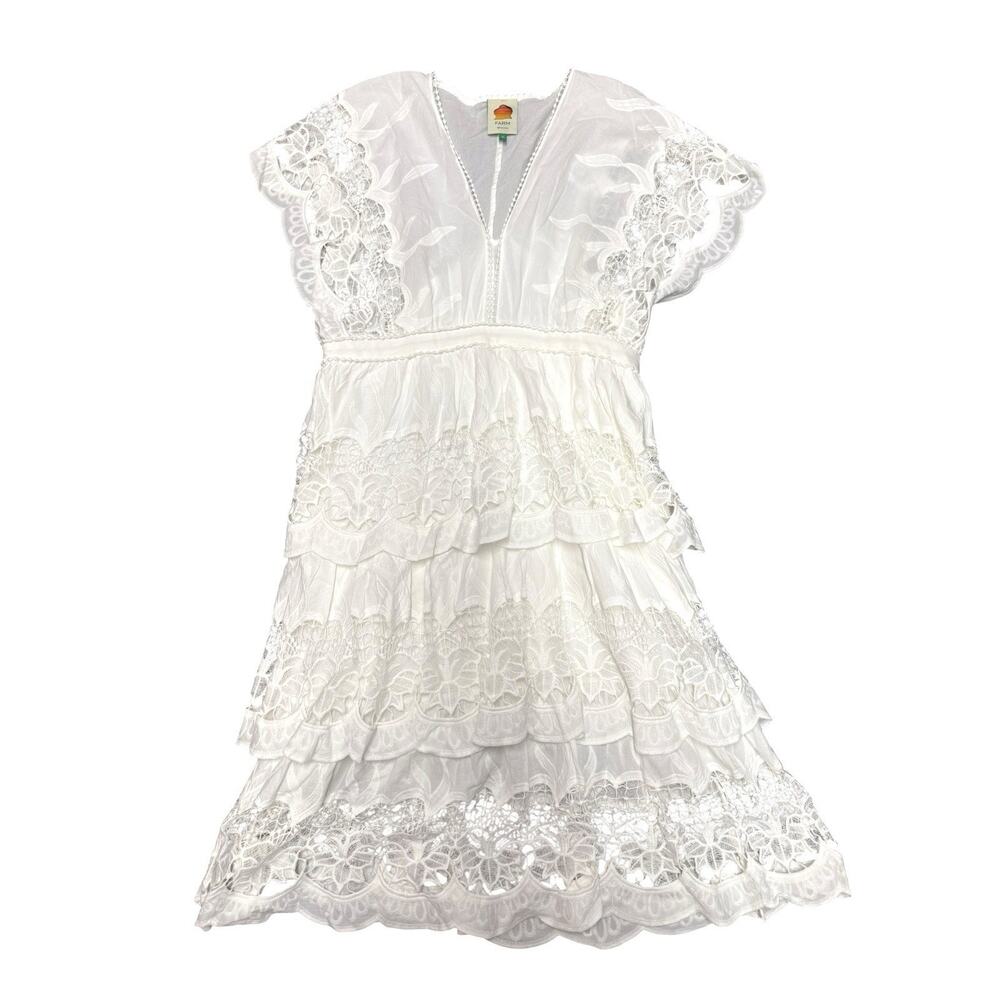 FARM Rio Richelieu Tiered Lace Midi Dress XL White Cotton Boho Embroidered - Picture 5 of 9